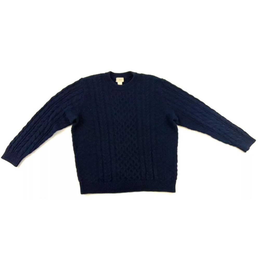 LL Bean Mens Blue Chunky Cable Knit Sweater